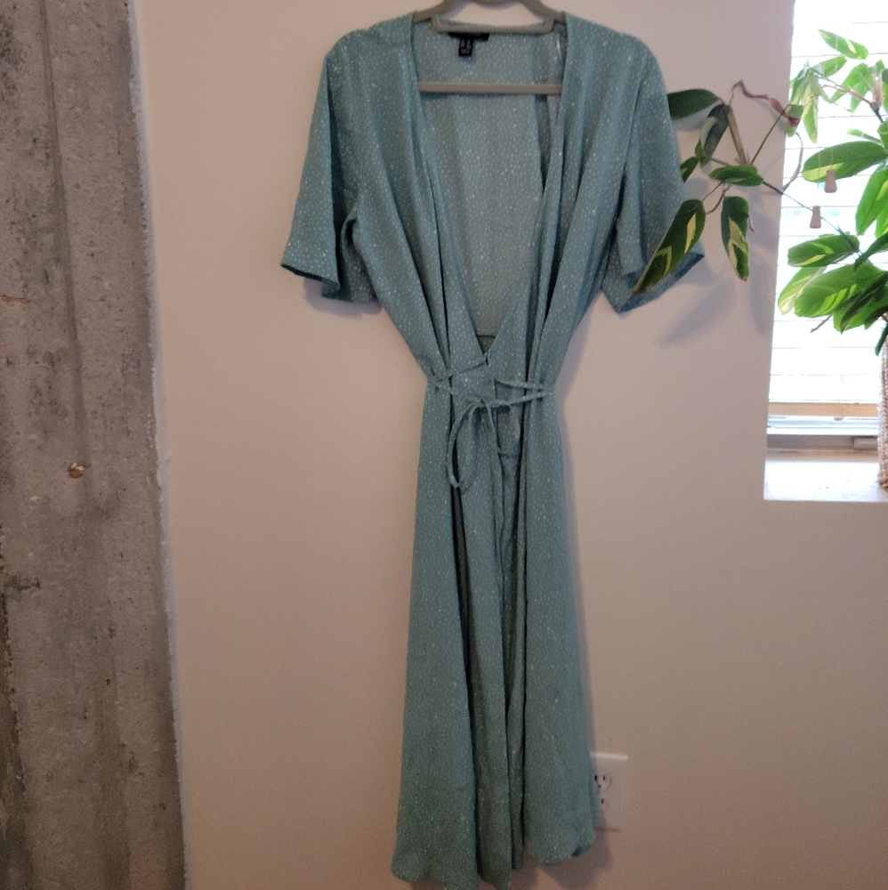 New Look midi wrap dress in mint green polka dot